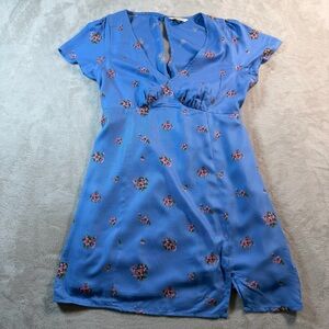 American Eagle Outfitters Blue Mini Dress with Pink Floral Print